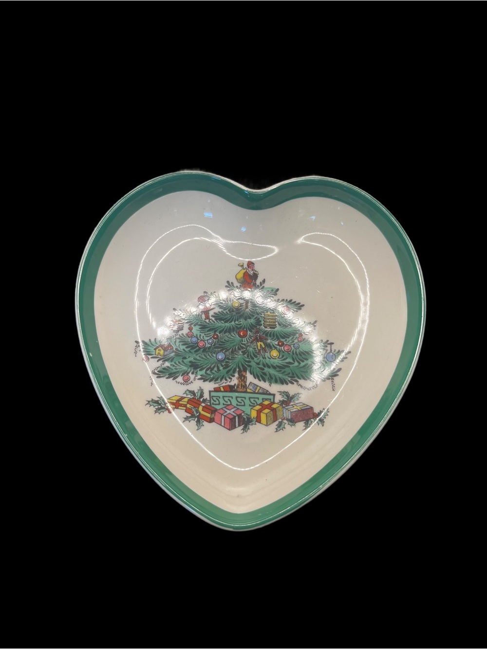 Spode Christmas Tree Heart Shaped Dish 4 1/4" Trinket Candy Dish Holiday Decor